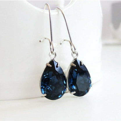 Boucles d'oreilles pendantes en cristal bleu marine