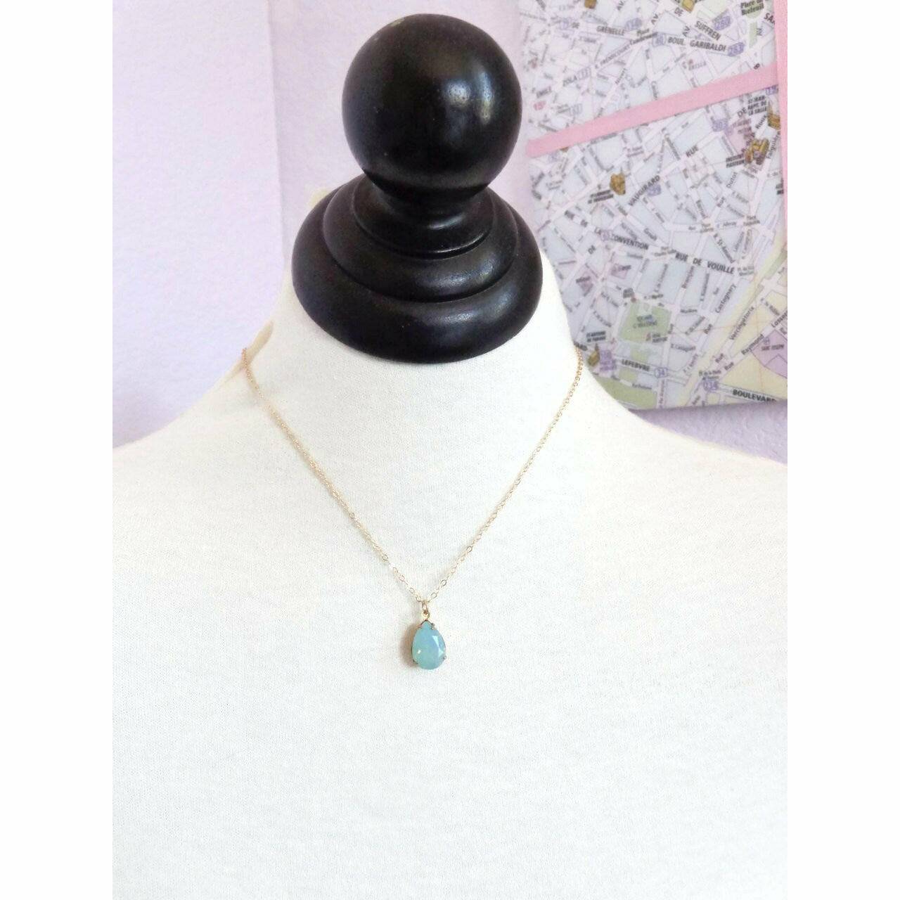 Mint opal green pear crystal necklace