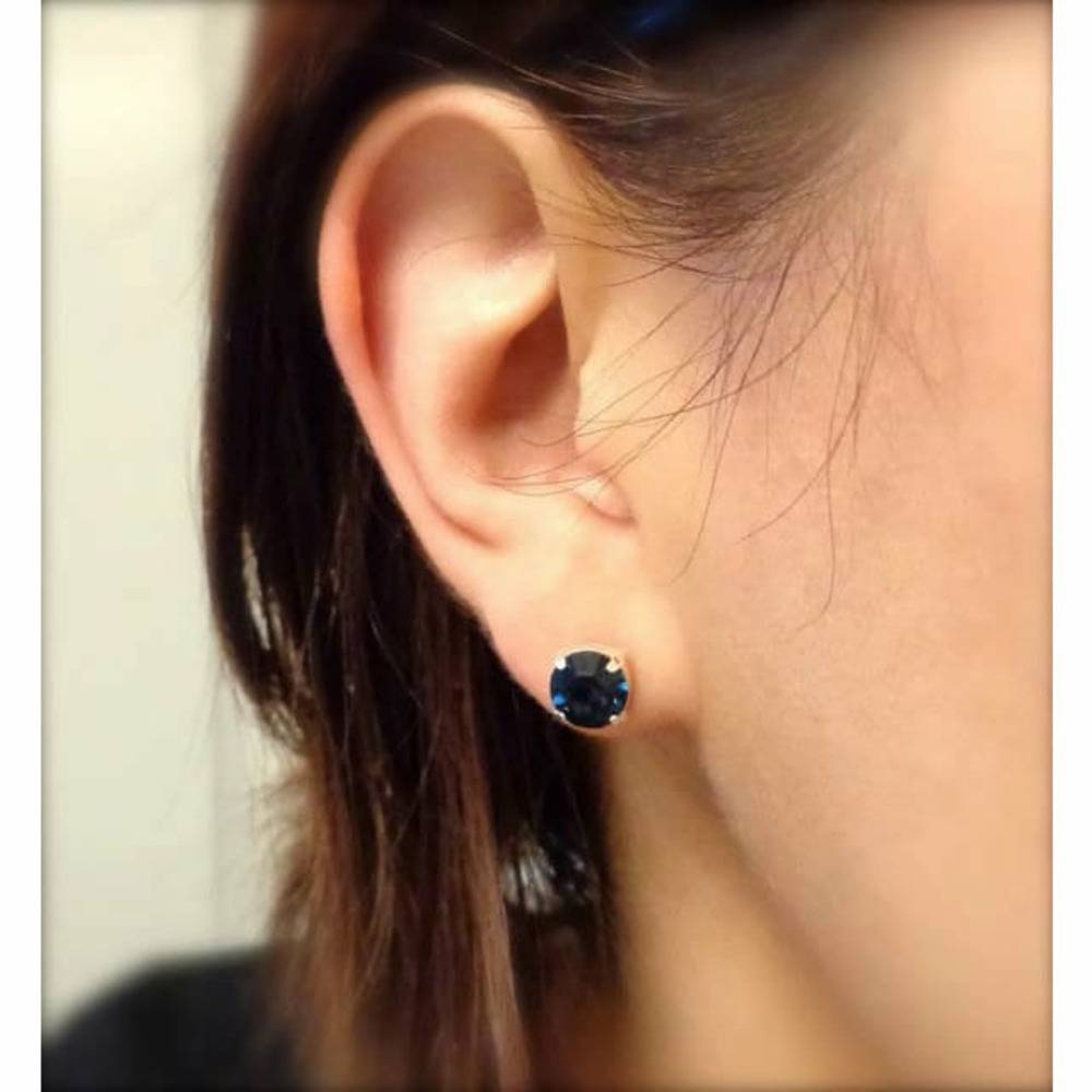 Navy blue round post earrings