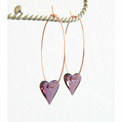 Boucles d'oreilles créoles coeur violet sur or rose