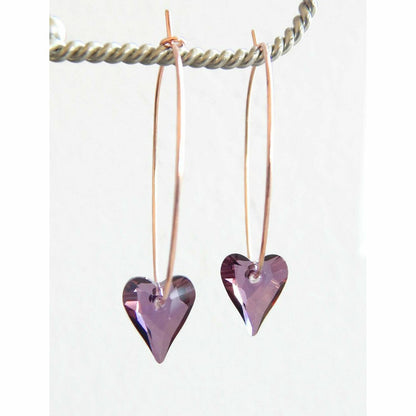 Boucles d'oreilles créoles coeur violet sur or rose