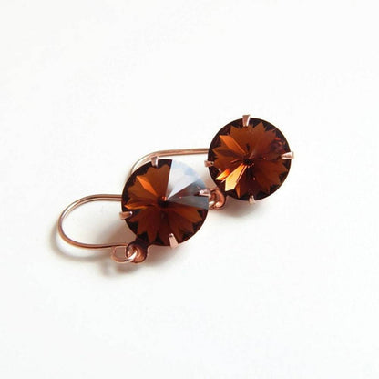 Rose gold with brown crystal earrings