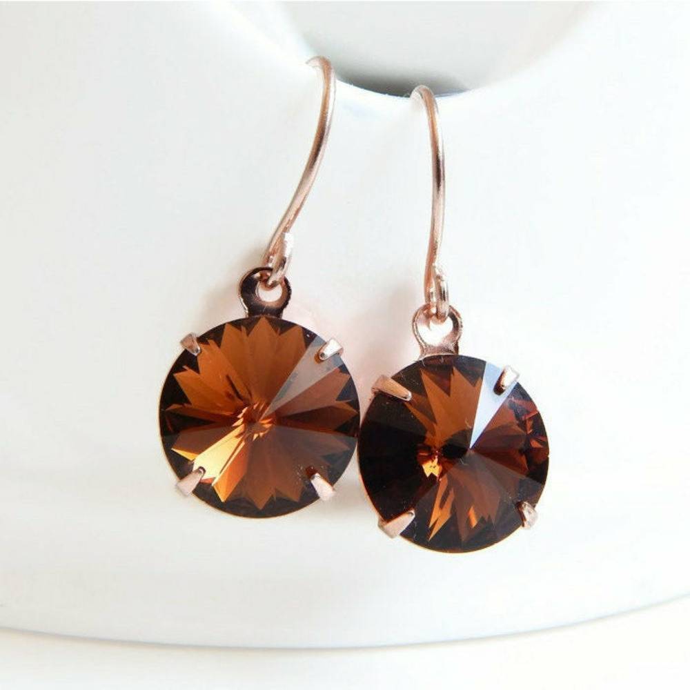 Rose gold with brown crystal earrings