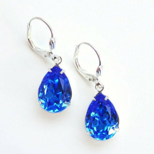 Vintage blue sapphire crystal earrings