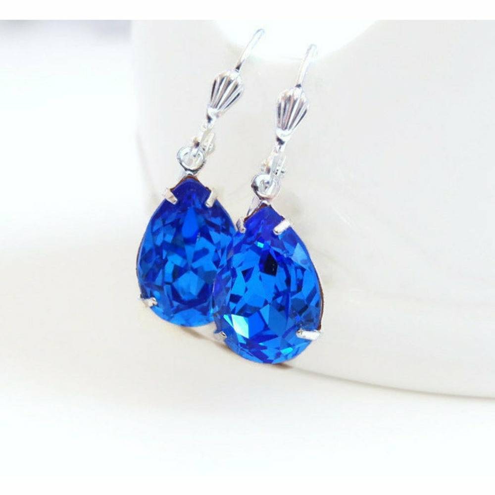 Vintage blue sapphire crystal earrings