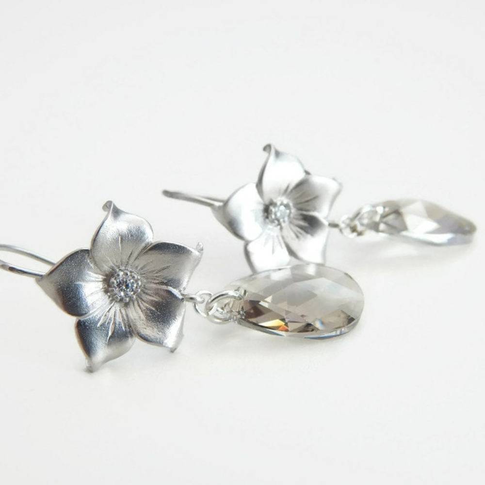 Star Flower and Swarovski Crystal Teardrop Earrings