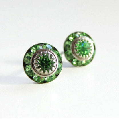 Peridot green crystal post earrings