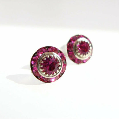 Pendientes de poste rosa fucsia de cristal vintage