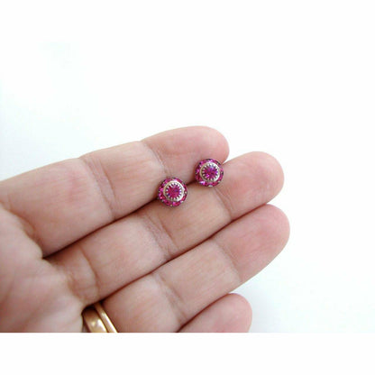 boucles d'oreilles vintage en cristal rose fuchsia