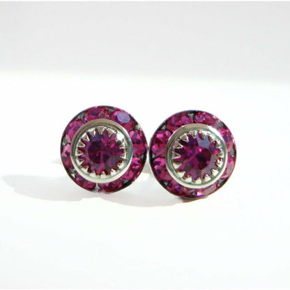 Pendientes de poste rosa fucsia de cristal vintage