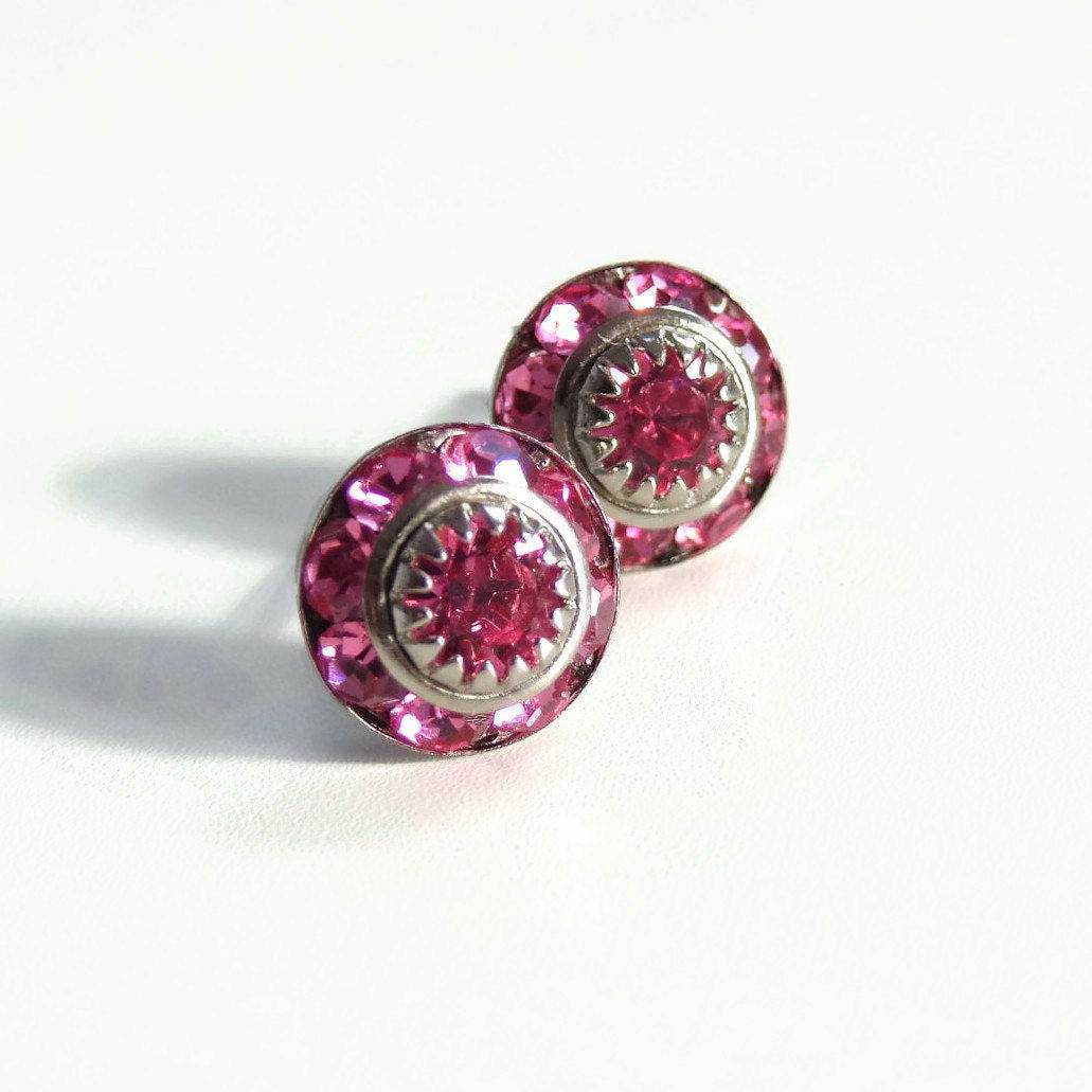 Dark Pink Crystal Earrings