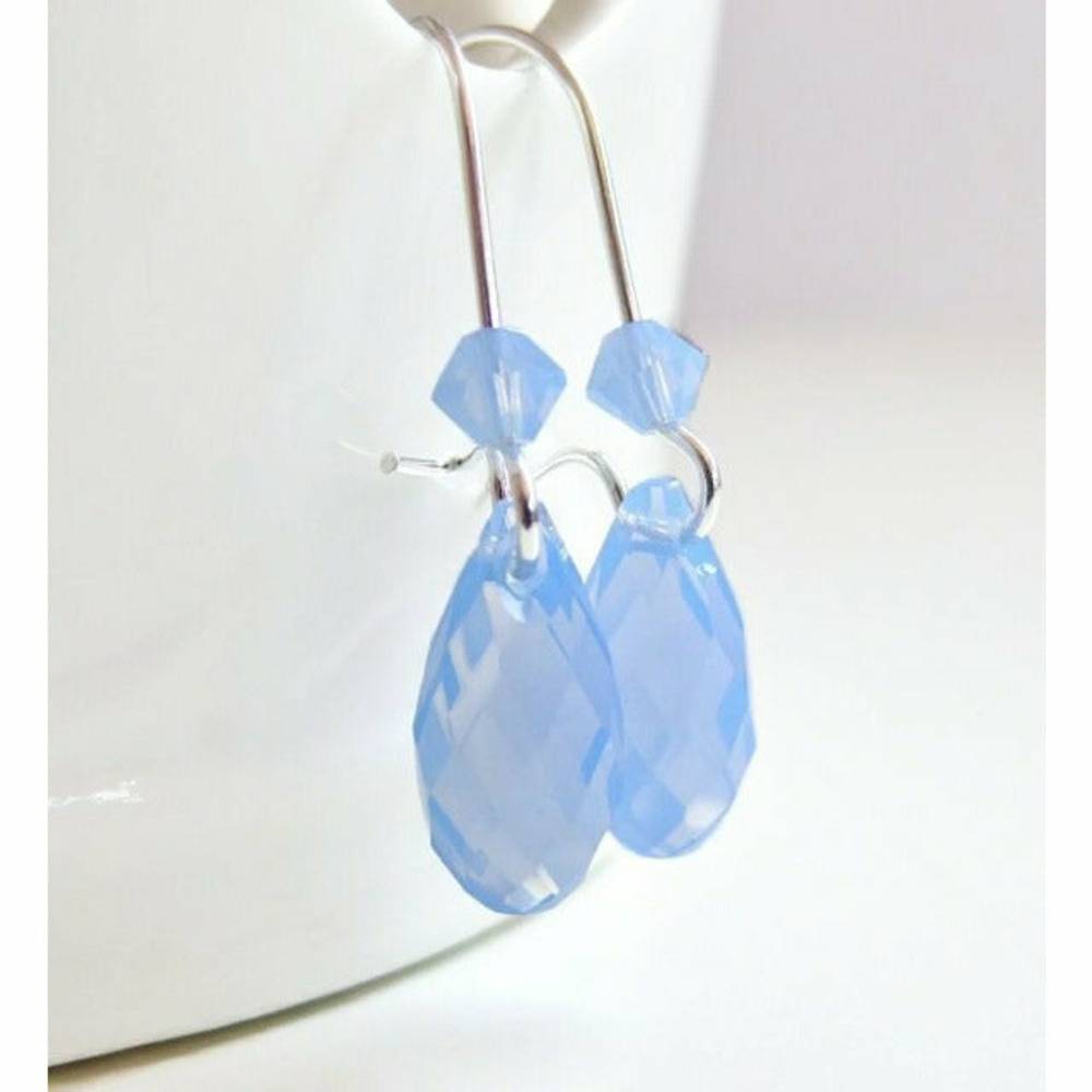 Sky Blue Opal Crystal Teardrop Earrings