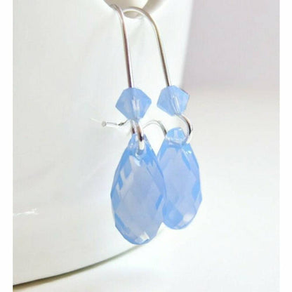 Boucles d'oreilles en forme de larme en cristal opale bleu ciel