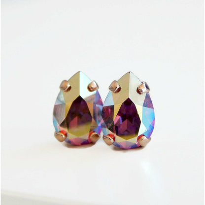 Pendientes de oro rosa con cristales Swarovski rosa ab.