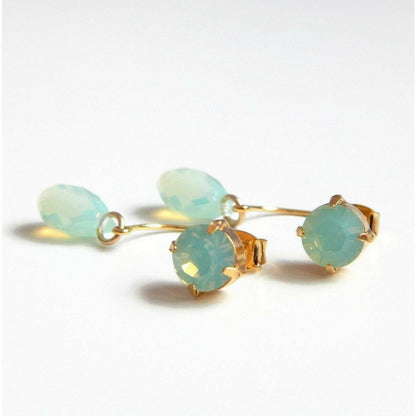 Sea foam green crystal ear jacket earrings