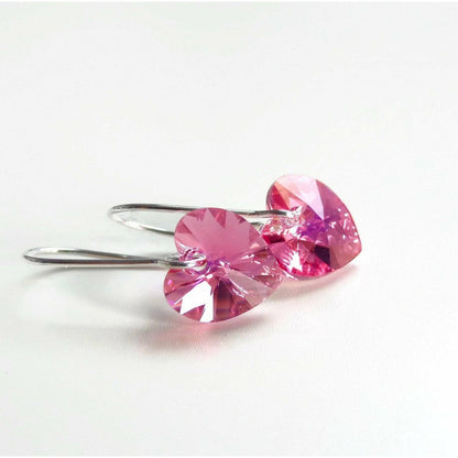 Boucles d'oreilles en cristal coeur rose