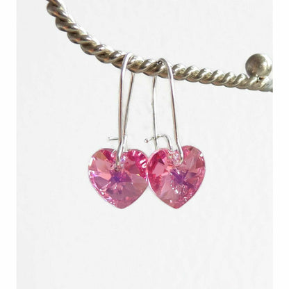 Pendientes de cristal de corazón rosa