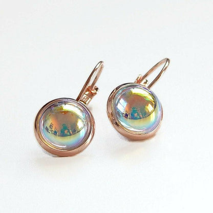 Rose gold bubble crystal leverback earrings