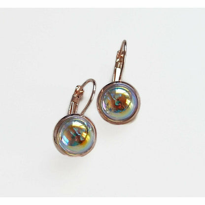 Rose gold bubble crystal leverback earrings