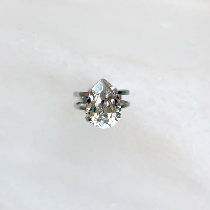 Clear pear crystal ring