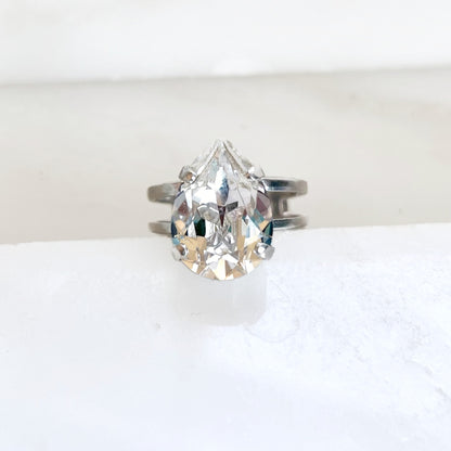 Clear pear crystal ring